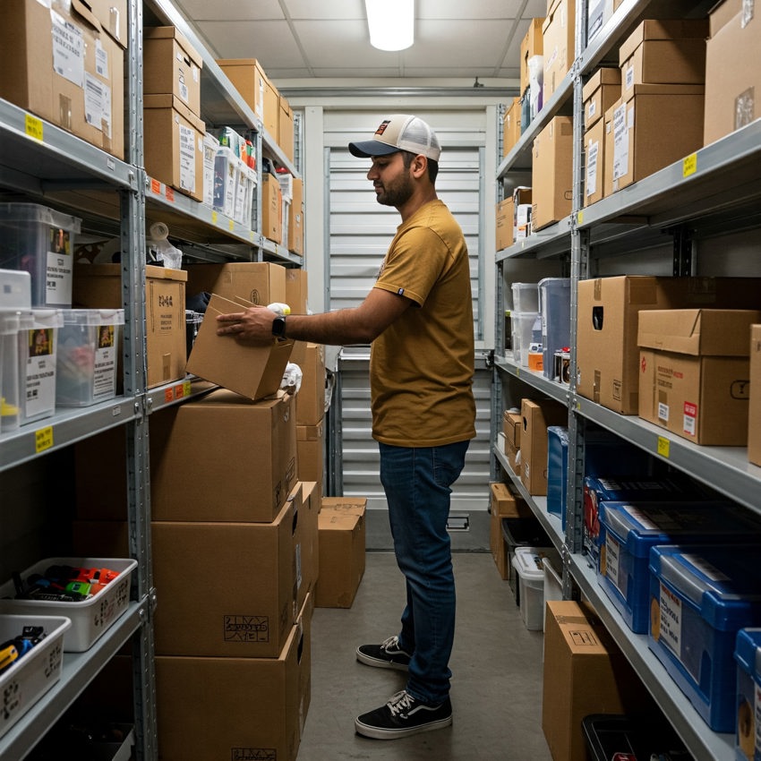 e-commerce ondernemer in opslagruimte